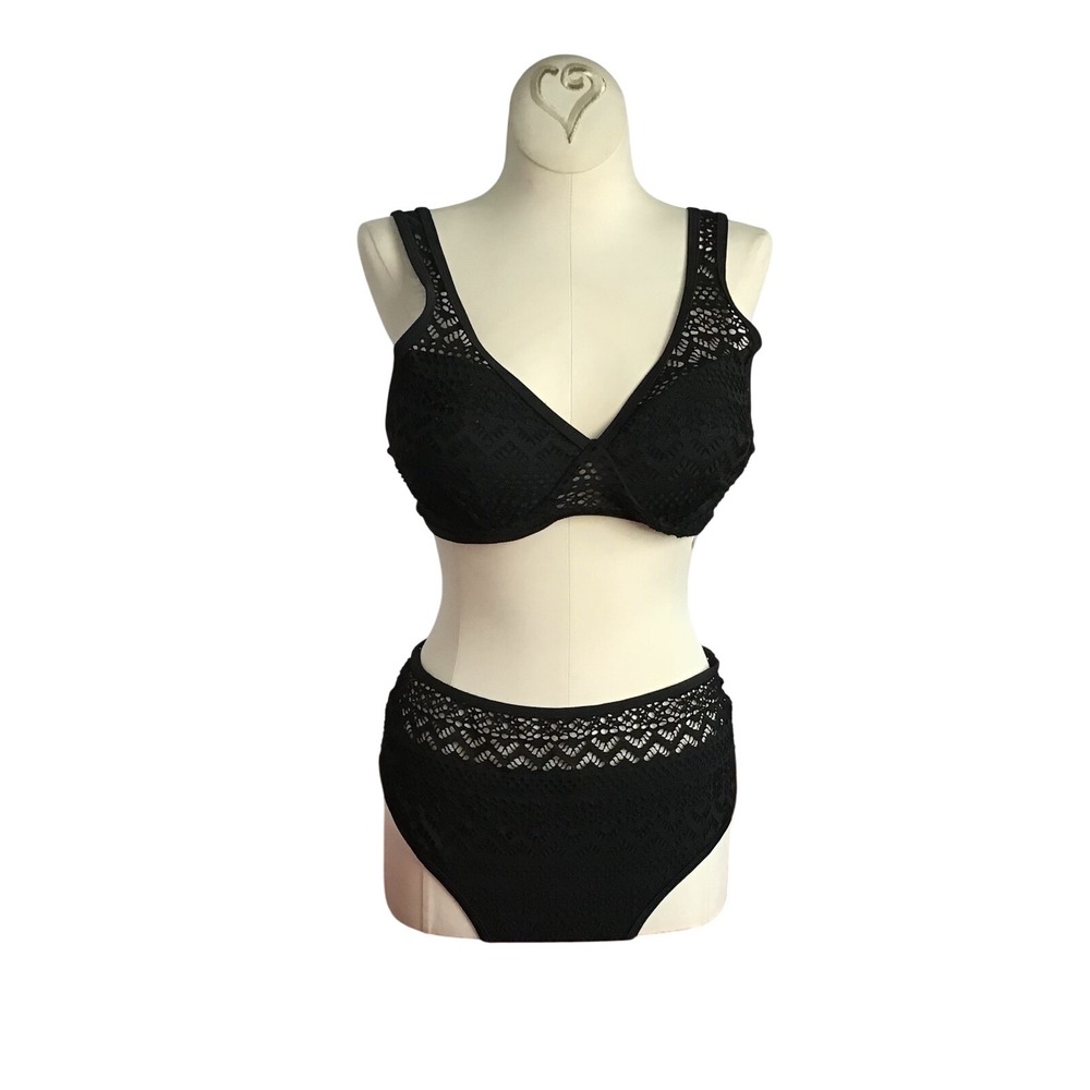 Beachsissi 2 Piece Black Women's Swimsuit All Over Lace Padded Size M Sexy